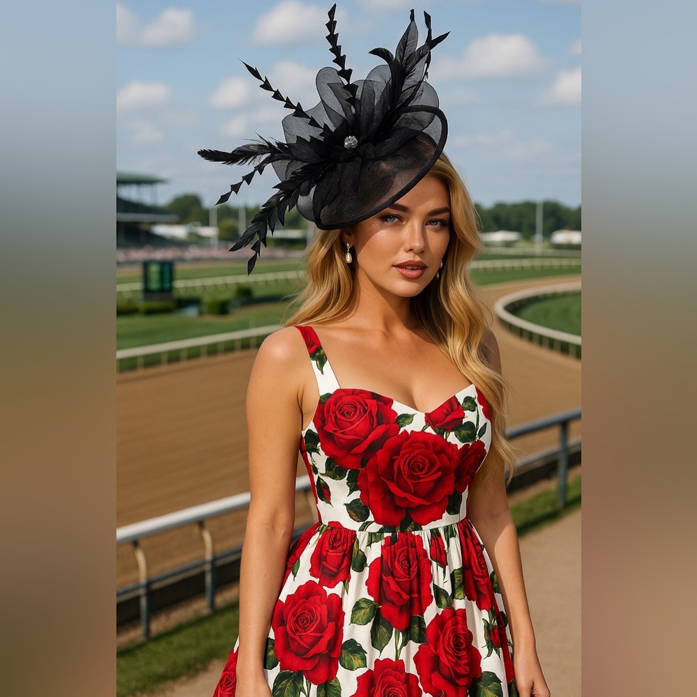 Kentucky Derby Hat KY Oaks Fascinator Elegant Black Feather Statement Headwear